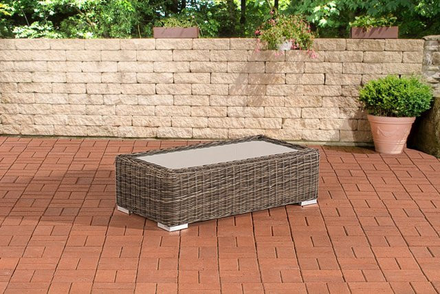 TPFGarden Gartentisch aus Polyrattan mit Glasplatte in Grau-Meliert - Bild 1