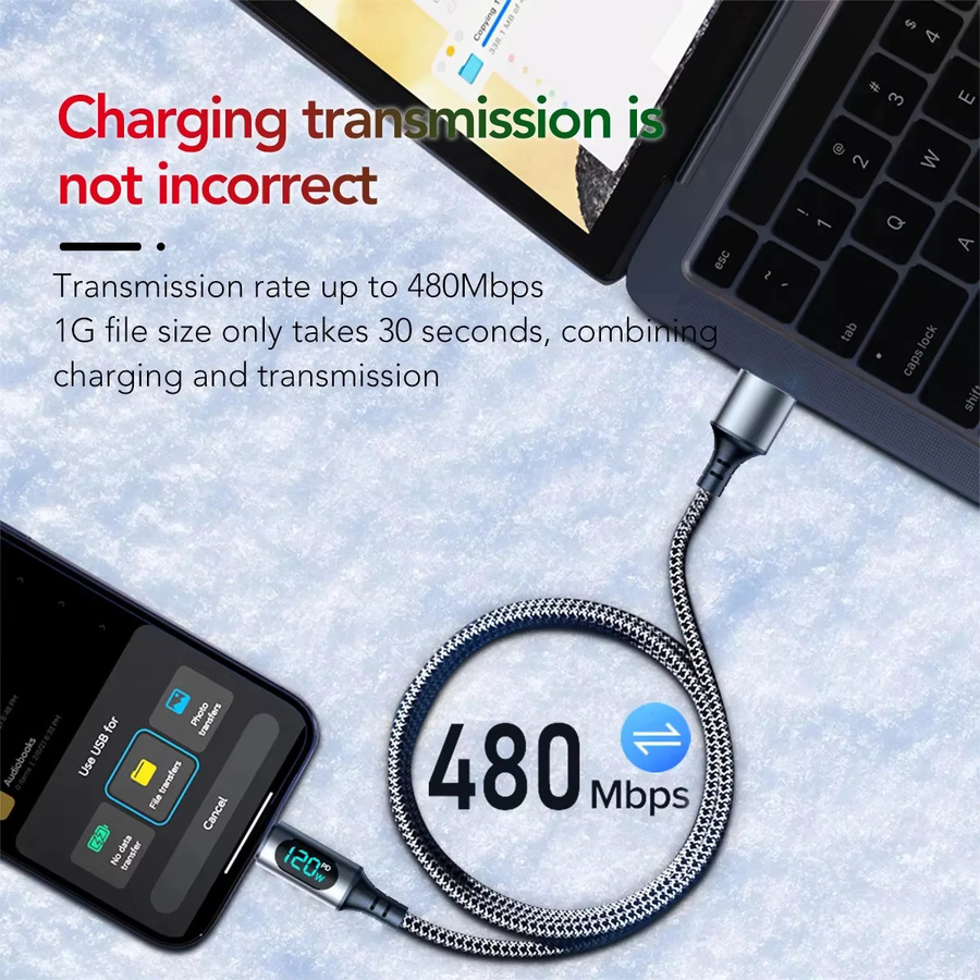 NNBILI USB-A auf USB-C Ladekabel, 120W 6A Schnellladekabel in Schwarz - Bild 2