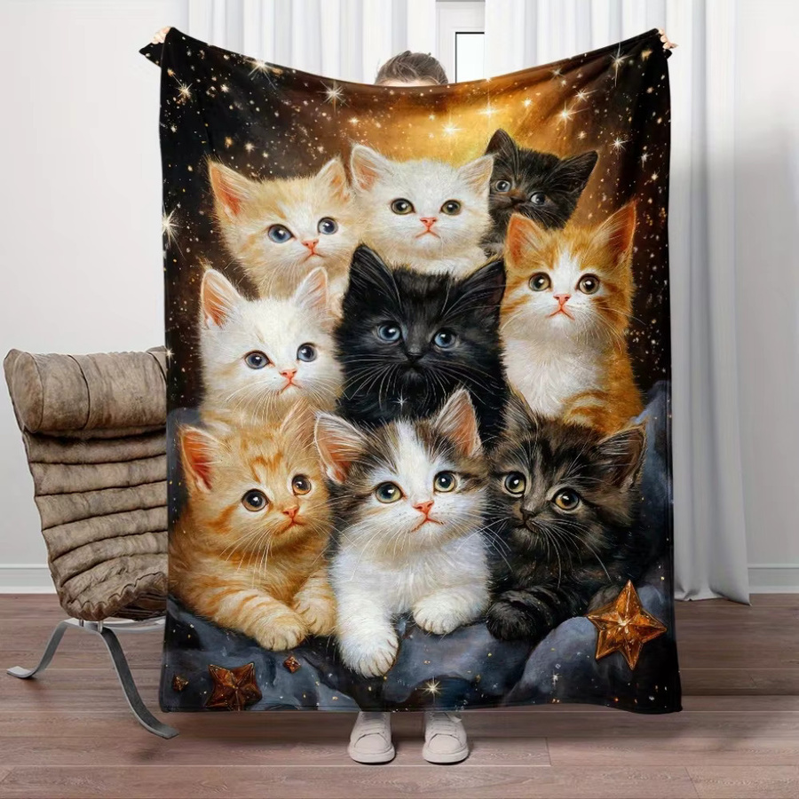 VIKAMA Kuschelige Katze-Sternenhimmel-Decke in Multicolour, weich und hautfreundlich, B/H: 90 x 75 cm - Bild 2