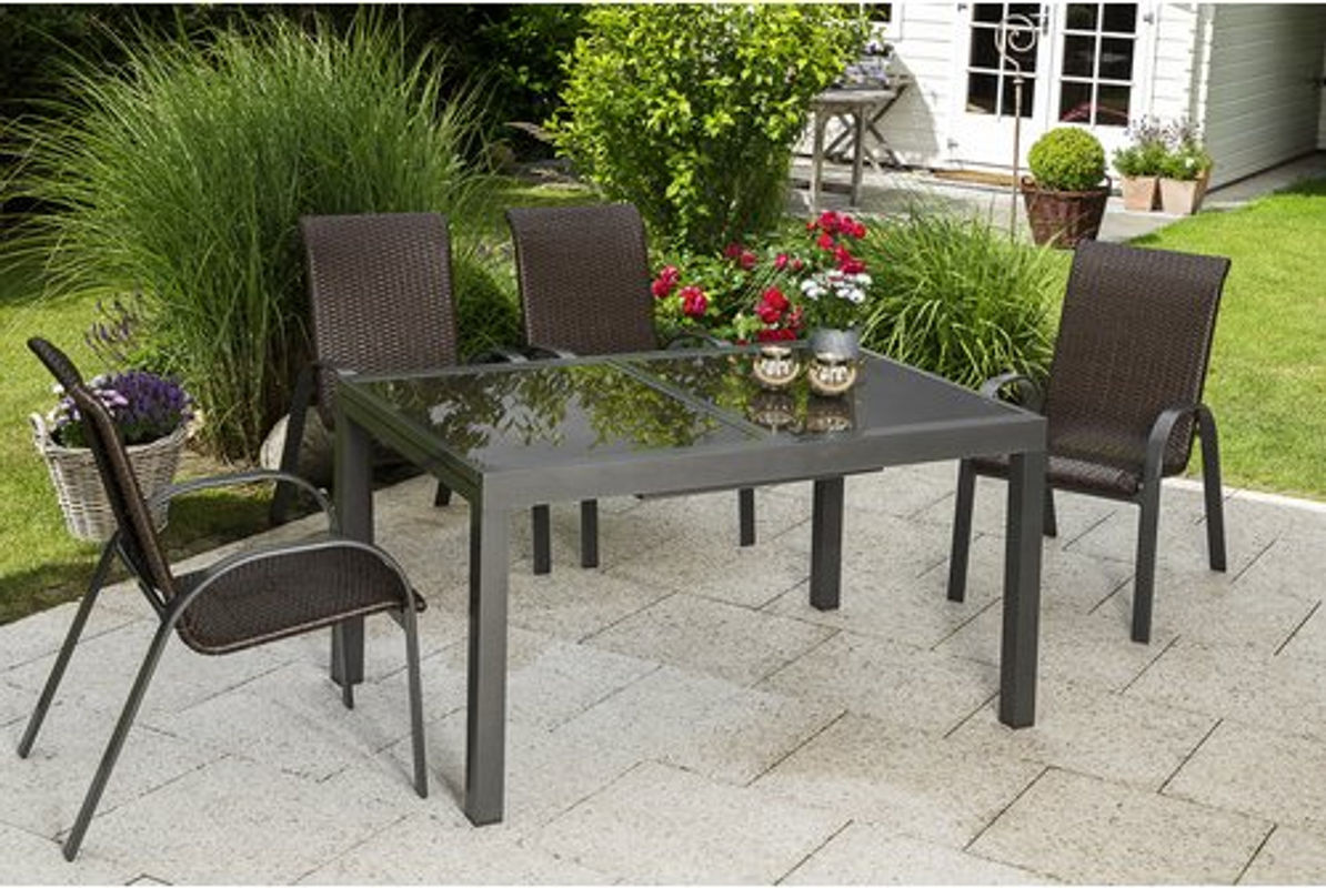 Merxx Gartenmöbelset Varese 5-teilig aus Aluminium und Kunststoff in Braun mit ausziehbarem Tisch - Bild 2