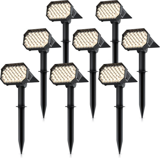 Brandson 8er Set Solar Gartenstrahler LED Erdspießleuchte mit Wandmontage, Warmweiß, IP65 wasserdicht, für Garten und Balkon - Bild 1