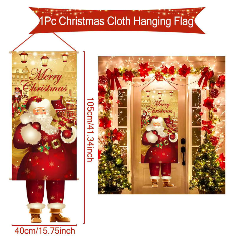 Rote Weihnachts-Wimpelkette aus Textil mit Weihnachtsmann-Motiv und Schriftzug als hängendes Dekorationselement - Bild 4