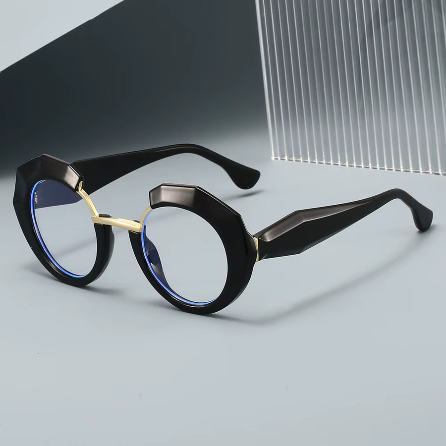 Korrektionsbrille für Damen, rund, Halbrand, blaues Licht blockierend, gold - Bild 2