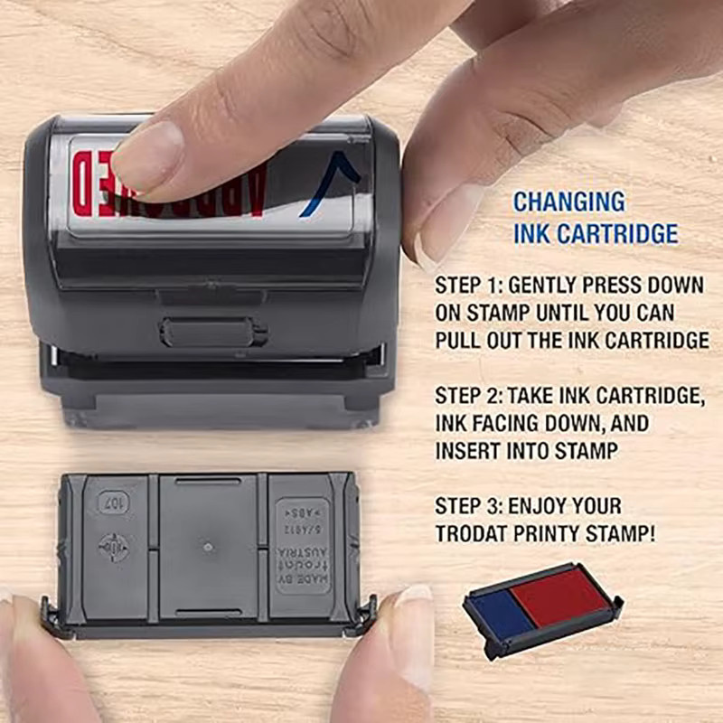 Personalisierter selbstfärbender Stempel mit individuellem Logo oder Text in Rot - Bild 3
