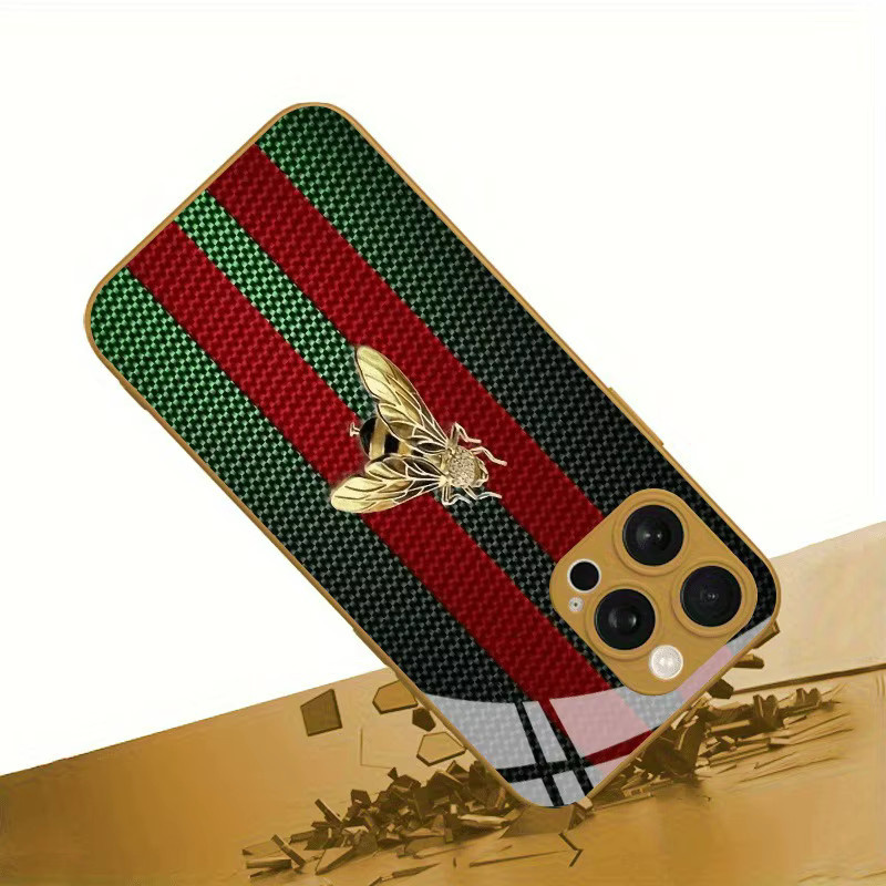 Golden Bee Handyhülle aus Glas mit rot-grünem Streifenmuster und Gold Metallic für iPhone 11 bis iPhone 17 Pro Max und weitere Modelle - Bild 2