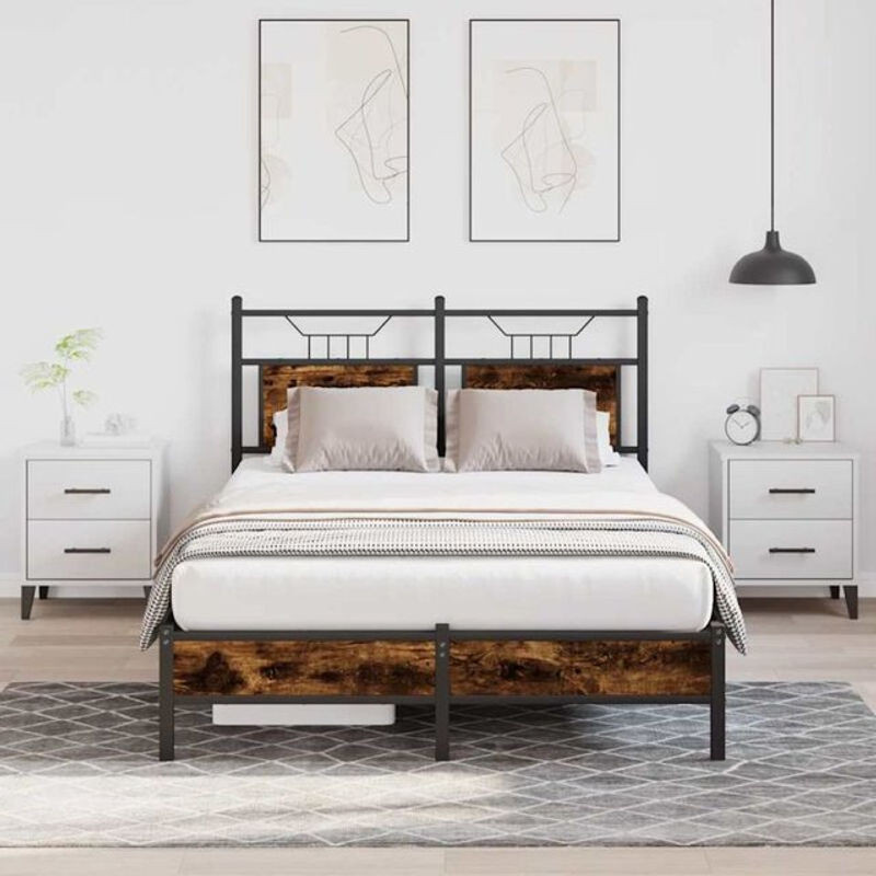 Vidaxl Bettgestell aus Holzwerkstoff und Stahl in Braun im Industrial Design B/T/H: 120 x 200 cm - Bild 1