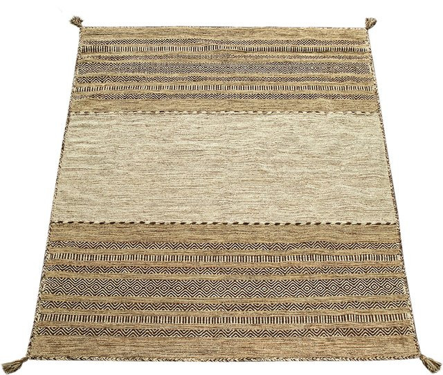 Handwebteppich Kilian Boho Gestreift Beige aus Baumwolle B: 80 cm, L: 150 cm - Bild 1