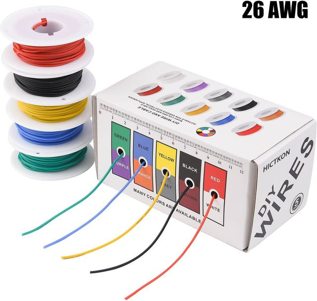 HICTKON Silikon-Elektrokabel-Set aus verzinntem Kupfer, 26 AWG, Mehrfarbig, 2 x 10 m - Bild 1