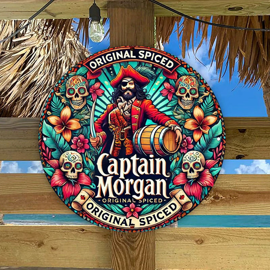 Captain Morgan Caribbean Spirit Rundes Metallschild von Potdemiel mit Blumen- und Totenkopf-Design in Multicolour, Durchmesser: 20 cm - Bild 4