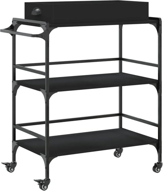 vidaXL Küchenwagen in Schwarz aus Holzwerkstoff und Stahl im Vintage-Design, B/T/H: 81,5 x 41 x 92,5 cm - Bild 1