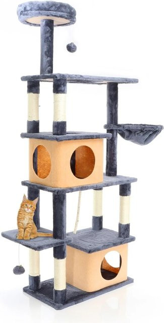 Fudajo Kratzbaum Dunkelgrau mit integriertem Spielzeug aus Sisal und Plüsch, Höhe: 161 cm - Bild 1