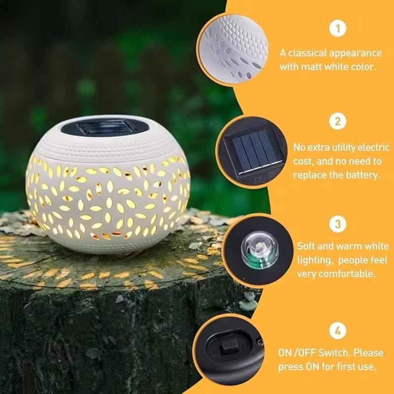 Leclstar Solar-LED-Gartenlaterne aus Metall in Weiß mit warmweißem Licht für Garten und Terrasse - Bild 3