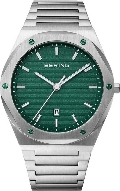 Bering Herrenuhr Classic, Quarz, Edelstahl, Grün, 42 mm, 10 ATM - Bild 1
