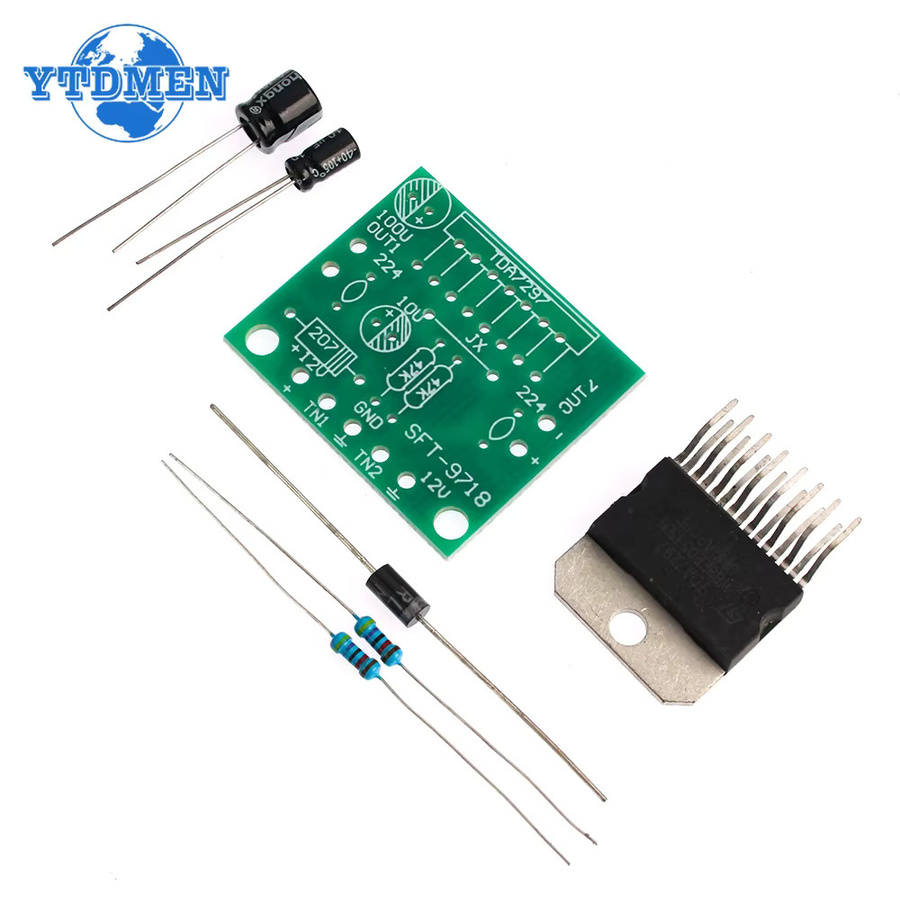 YTDMEN TDA7297 Power Verstärker Board DIY Kit, Dual-Kanal 15W + 15W, DC 12V, Grün - Bild 2