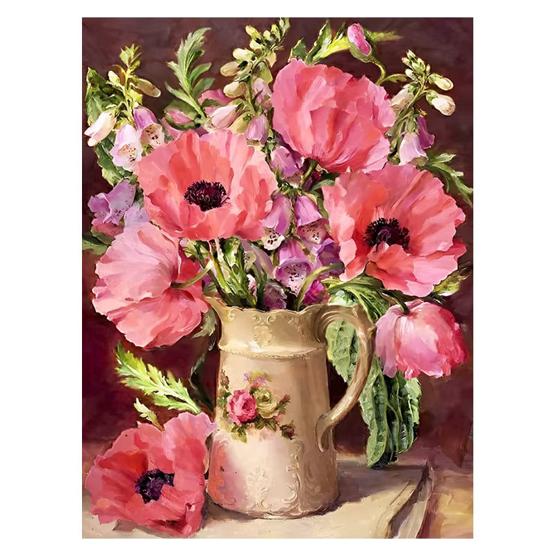Huacan DIY Diamond Painting Set Floral Rose in Pink, Vintage Stil, Rund, Durchmesser: 30 cm - Bild 5
