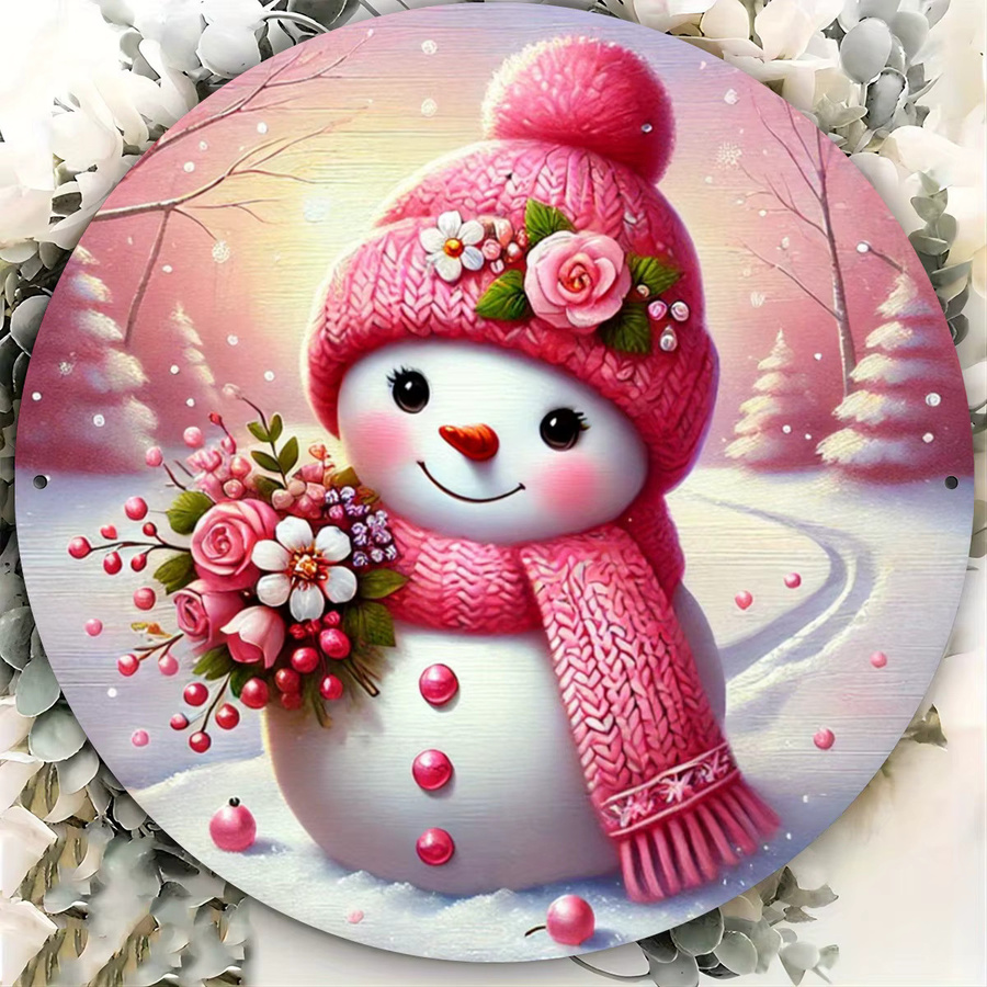 Potdemiel Schneemann Weihnachts-Metallschild in Rosa als dekorative Wandkunst für Innen und Außen - Bild 3