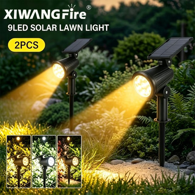 XIWANGFIRE Solarstrahler mit 9 LEDs in Schwarz, verstellbare LED-Außenbeleuchtung für Garten und Rasen mit warmweißem Licht - Bild 1