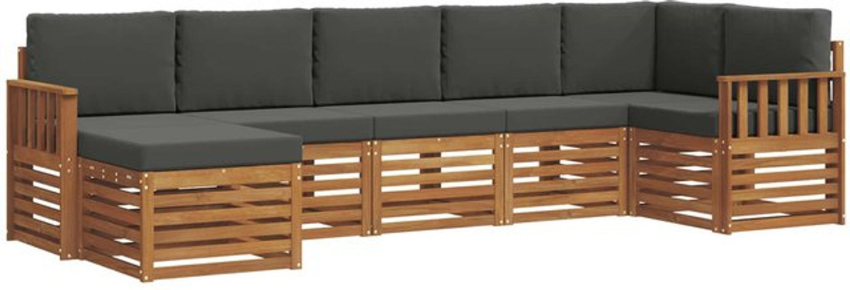 vidaXL Ecksofa Set 7-teilig aus Akazienmassivholz und Stoff in Natur und Anthrazit, modern und minimalistisch, wendbar - Bild 1