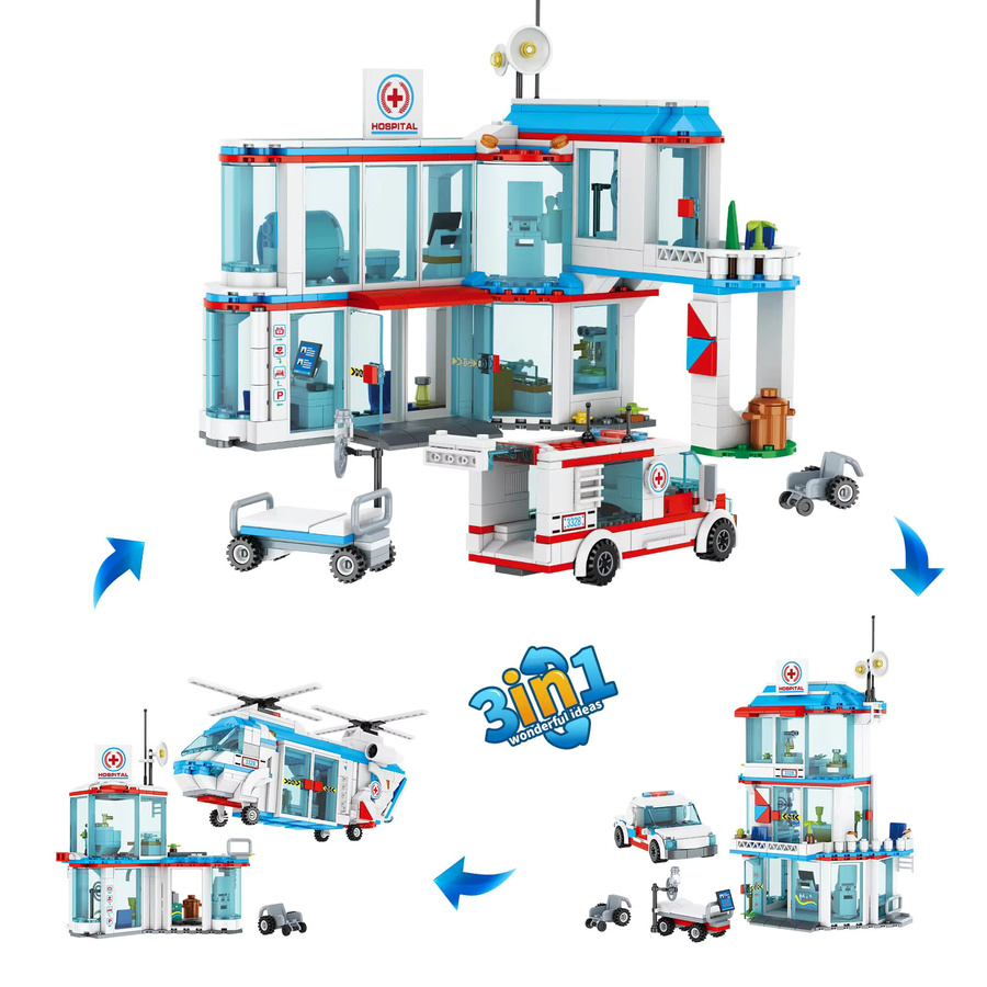 MOQIDODO 3-in-1 Krankenhaus-Bausteine Spielzeug, STEM-Sets, Bunt / Mehrfarbig - Bild 1