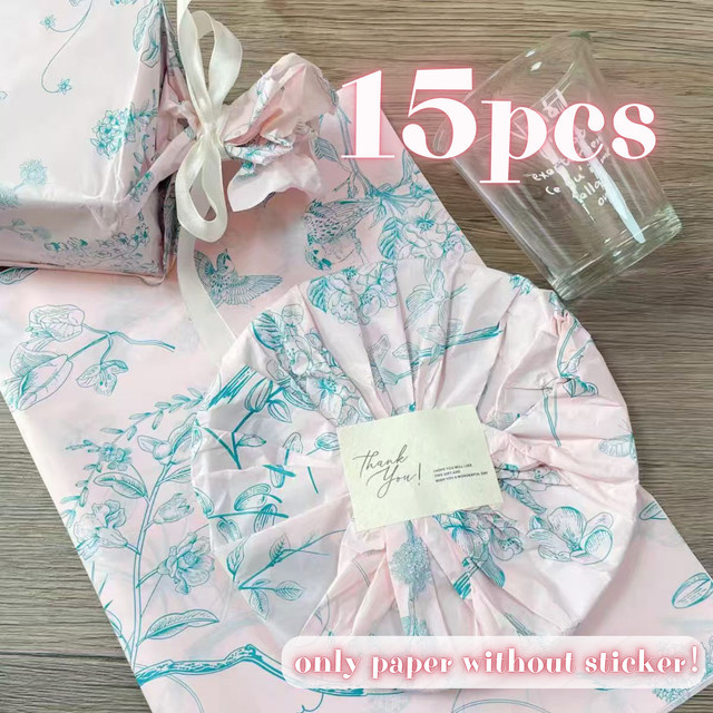 15 Stück Seidenpapier mit Pfingstrosenmuster im Vintage-Stil in Pink für Geschenkverpackungen und Blumensträuße - Bild 1