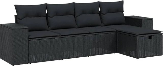 vidaXL 5-tlg Garten-Sofagarnitur aus Poly Rattan mit Kissen in Schwarz, Modell 87 - Bild 1
