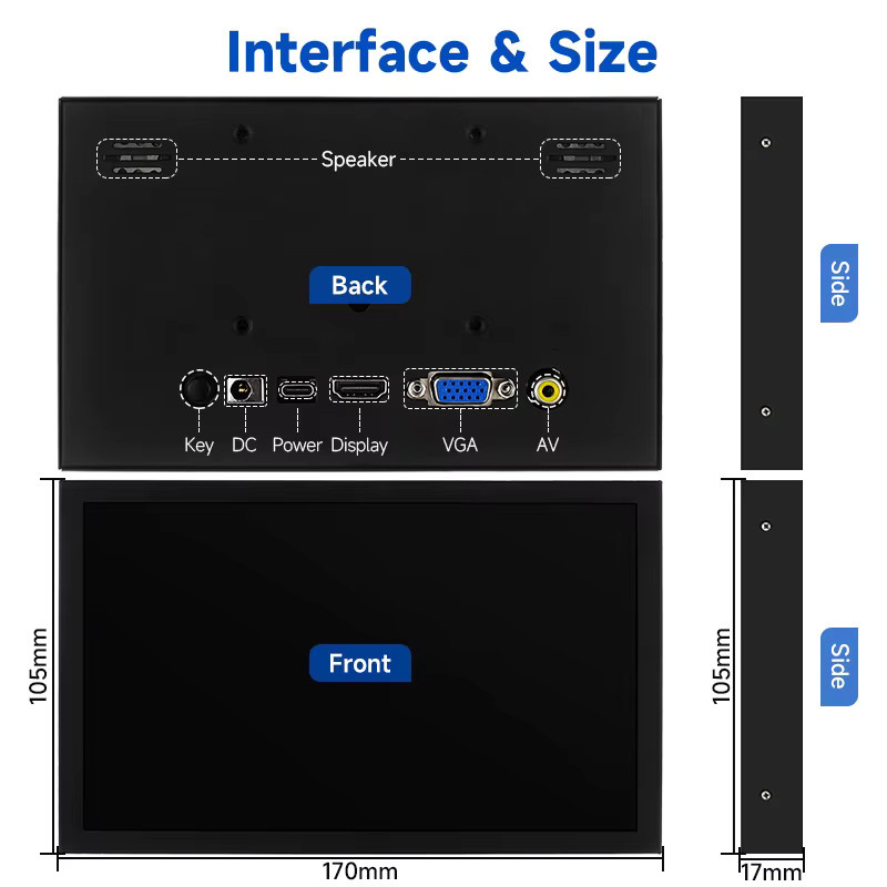 Caturda 7 Zoll IPS Tragbares Display in Schwarz mit 1024x600 Auflösung, HDMI und USB-C Anschluss für PC, Laptop und Kamera - Bild 6