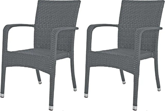 DELUKE Gartenstuhl 2er Set BRUNO Stapelstühle aus Kunststoff und Aluminium in Grau, wetterfeste Outdoor Essstühle mit Armlehnen - Bild 1