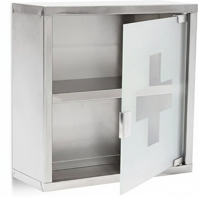 Relaxdays Medizinschrank aus Edelstahl mit Glastüren und Schloss, Silber, B/H/T: 30 x 30 x 12 cm - Bild 1