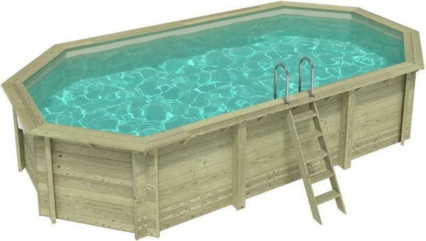 ALTANKA Holzpool Nemo achteckig in Sandfarben mit am Beton verschraubten Stützen, B/T/H: 730 x 397 x 145 cm