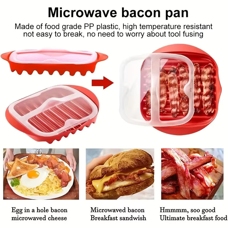 YOCITY Mikrowellen-Bacon-Maker mit Spritzschutzdeckel in Rot - Bild 5