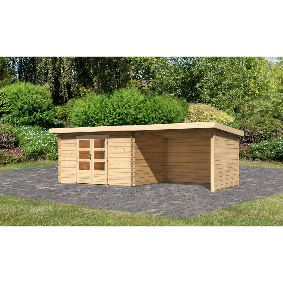 Karibu Holz-Gartenhaus in Natur mit Pultdach und Blockbohlenbauweise, Breite: 340 cm, Tiefe: 280 cm - Bild 2