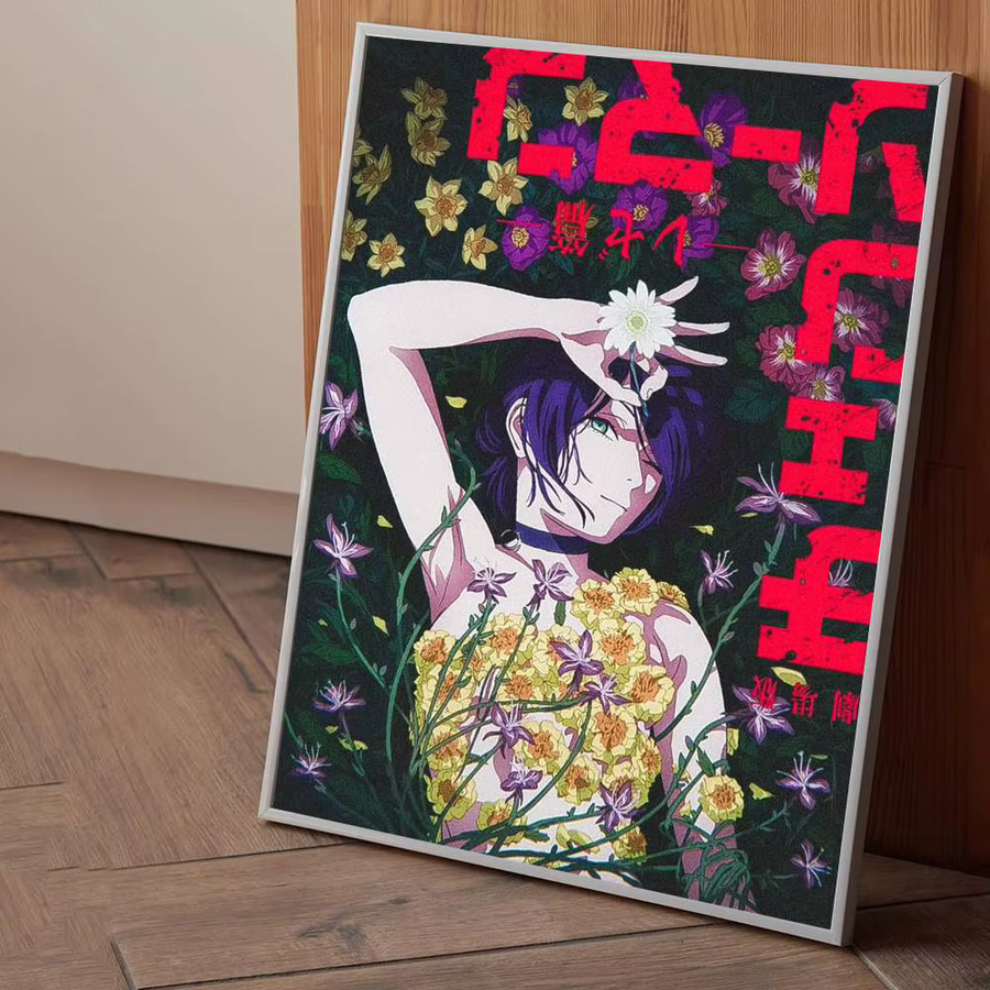 MINISO Anime Chainsaw Man Poster Aufkleber mit Blumenmuster in Mehrfarbig, Wasserdicht und Selbstklebend - Bild 6