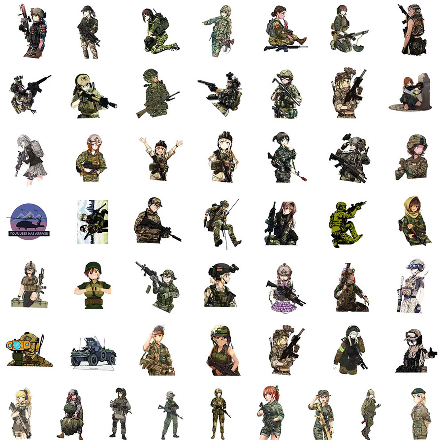 Charile Cartoon Tarnmuster Weibliche Soldaten Aufkleber, Sticker, multicolour - Bild 6