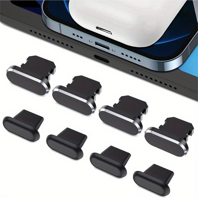Staubstecker-Set für iPhone 14 und iPad mit Aufbewahrungsbox aus Metall und Silikon in Schwarz - Bild 1