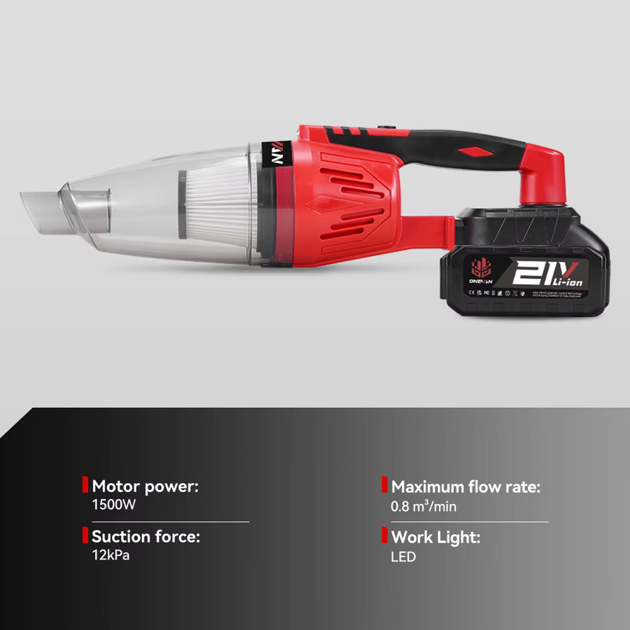 ONEVAN Akku-Handstaubsauger mit 1500W und 12kPa Saugkraft in Rot für Makita-Akkus - Bild 3