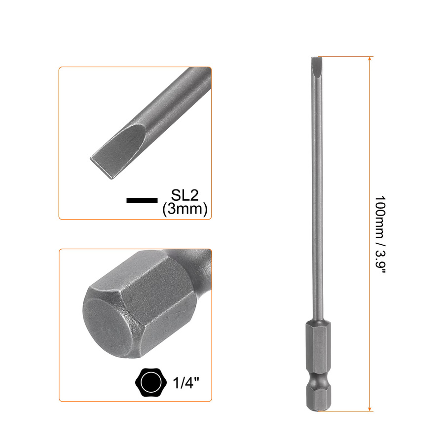 UXCELL Magnetische Schlitzschraubendreher-Bits aus S2 Stahl in Silber, 1/4 Zoll Sechskantschaft - Bild 2