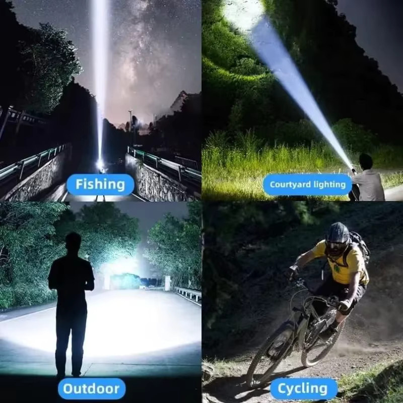 Taktische Heinast LED-Taschenlampe, wiederaufladbar via USB, wasserdicht mit Zoom für Camping, Jagd und Angeln - Bild 2