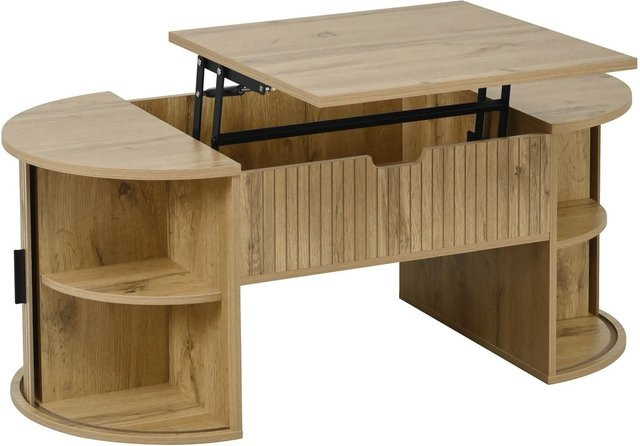 okwish Couchtisch modern in Braun mit höhenverstellbarer ovaler Platte und Stauraum, B: 100 cm, T: 50 cm, H: 40,5 cm - Bild 1
