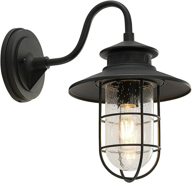 Lindby Wandleuchte Kyan Außenlaterne in Schwarz aus Metall und Glas, Retro Vintage Design, 1-flammig E27, IP44 spritzwassergeschützt, Höhe: 40,0 cm, Breite: 24,1 cm, Tiefe: 14,0 cm - Bild 1