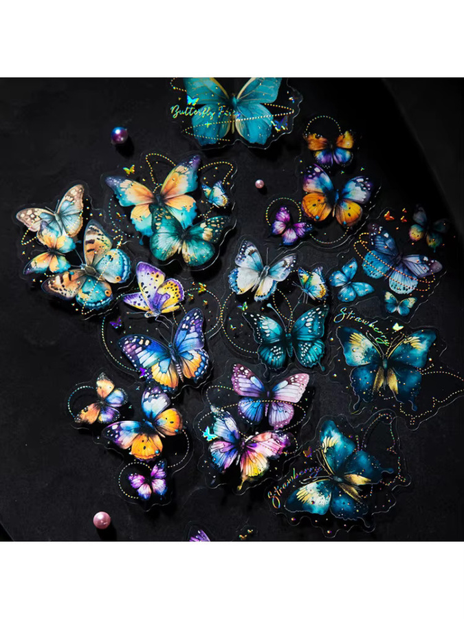 20 Stück Bunte Schmetterling Aufkleber aus PET mit 3D geprägter Goldfolie Textur für Journal Scrapbook DIY Zubehör - Bild 3