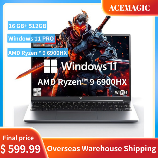 ACEMAGIC Laptop mit 16 Zoll FHD Display, AMD Ryzen 9 6900HX, 16GB LPDDR5 RAM, 512GB SSD und beleuchteter Tastatur - Bild 1