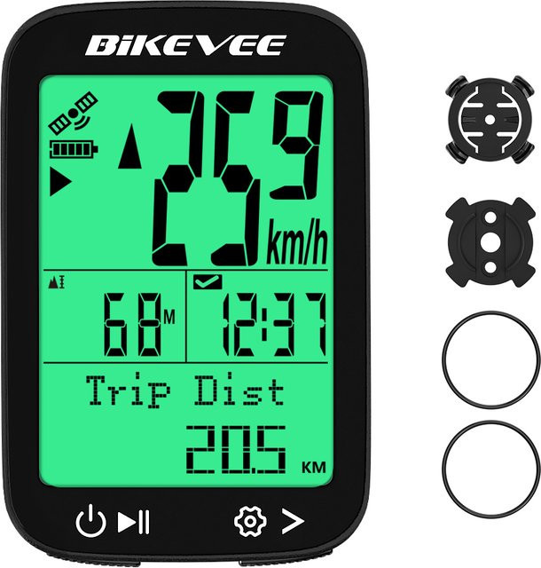 Bikevee GPS-Fahrradcomputer in Schwarz: Wasserdichter kabelloser Tachometer mit Kilometerzähler und Hintergrundbeleuchtung - Bild 1