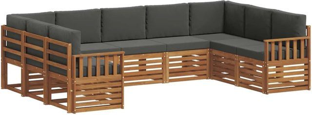 vidaXL Sofagarnitur 9-teilig in U-Form aus Massivholz Akazie, Farbe Natur und Anthrazit, mit Sitz- und Rückenkissen - Bild 1