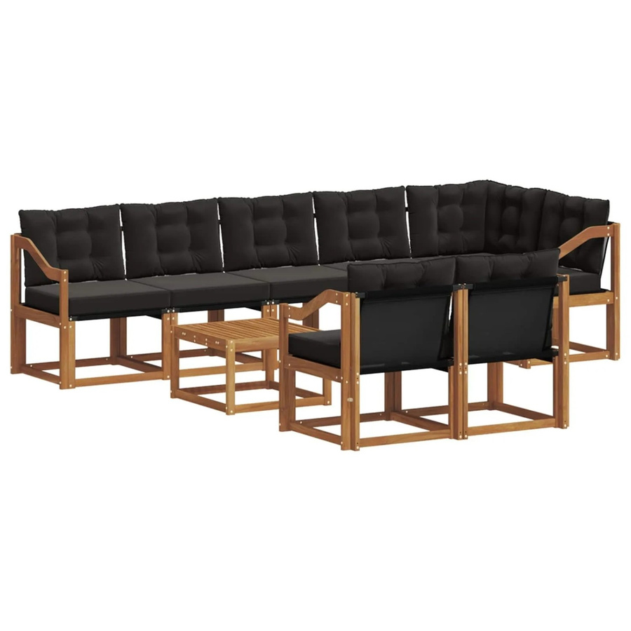 vidaXL Outdoor-Sofagarnitur 9-teilig aus Akazienholz und Textilene in Natur und Schwarz mit Kissen - Bild 2