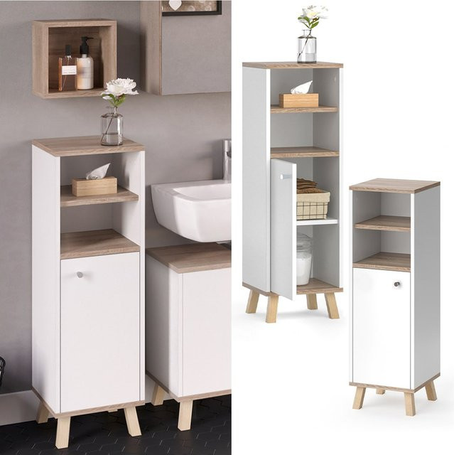 Vicco Midischrank Senyo Badschrank in Weiß/Sonoma mit 2 Fächern, B: 30 cm, H: 95 cm - Bild 1