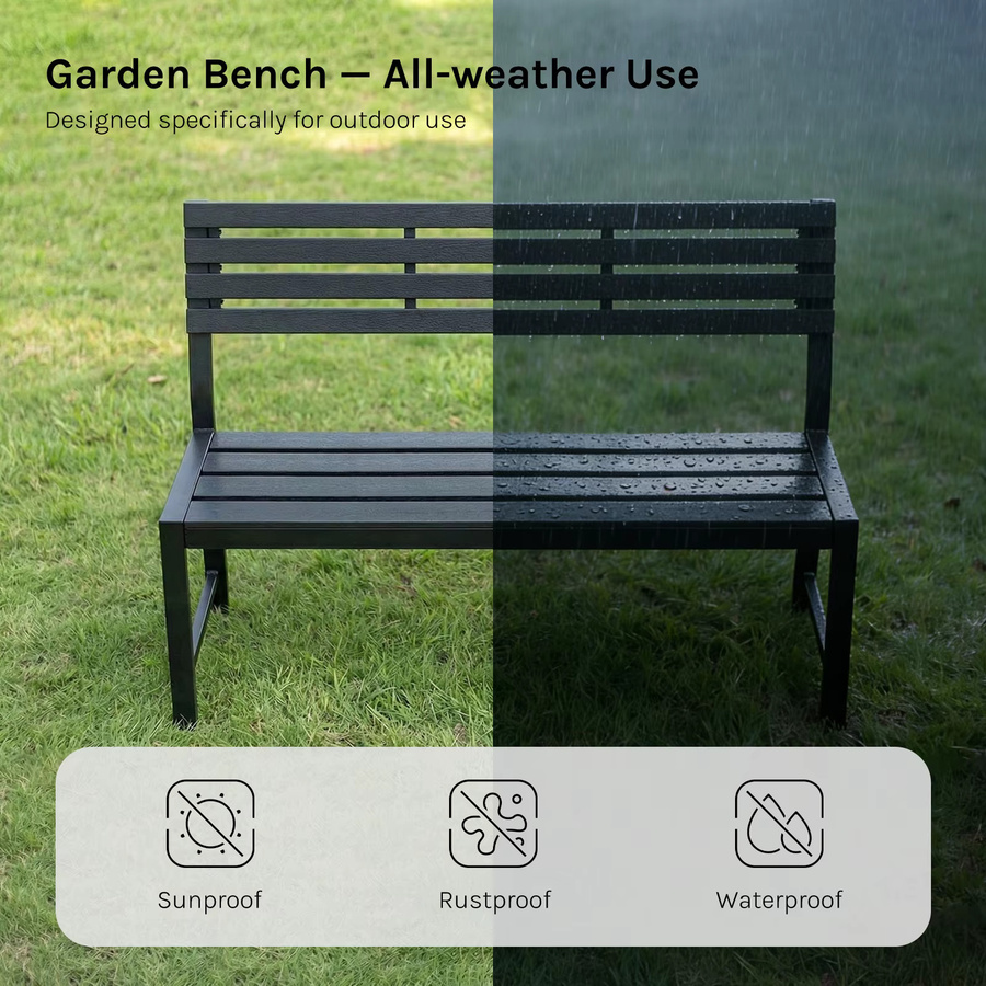WOLTU Wetterfeste Gartenbank aus Metall in Schwarz, modern mit Armlehnen, Breite: 115 cm, für 2-3 Personen - Bild 4