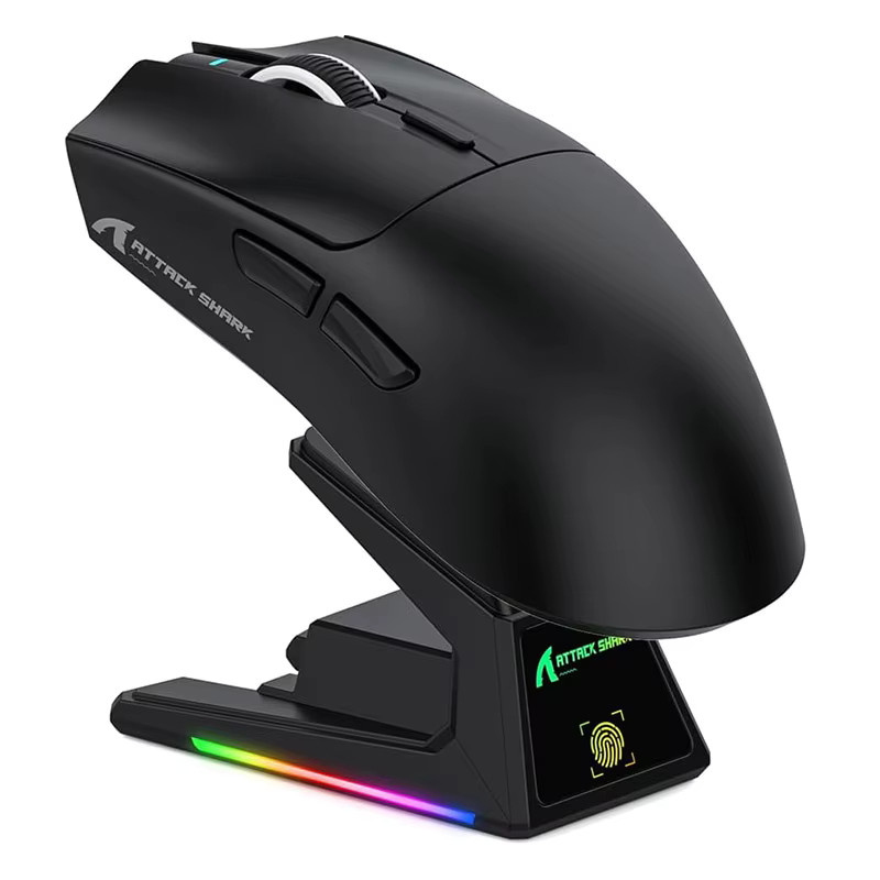 ATTACK SHARK X1 Gaming-Maus in Schwarz mit RGB-Ladestation, PixArt PAW3395PRO Sensor, 40000 DPI und Tri-Mode Verbindung, 53 g superleicht - Bild 4