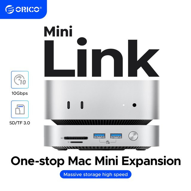 ORICO MiniLink Typ-C Festplattengehäuse und Docking-Station mit USB4-Übertragung und SD/TF4.0 Slot in Silber, optimiert für Mac mini M4 - Bild 1
