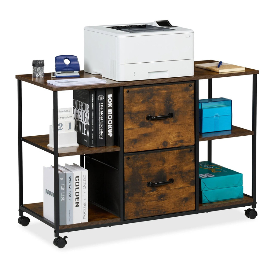 Relaxdays Rollcontainer im Industrial-Design aus MDF und Stahl, Braun/Schwarz, H: 67 cm, B: 100 cm, T: 40 cm - Bild 2