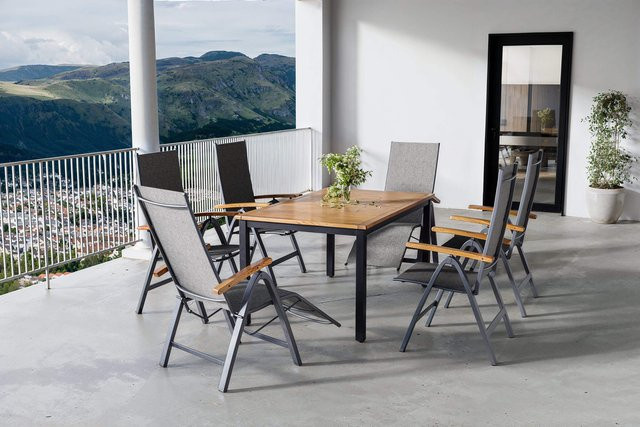 Villana Garten-Essgruppe aus Alu und Eukalyptus-Holz in Anthrazit, ausziehbarer Tisch für 6 Sitzplätze - Bild 1